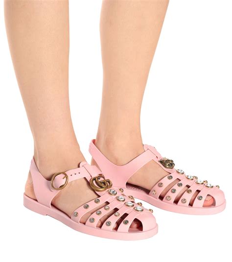 pink gucci jelly sandals|Gucci transparent sandals.